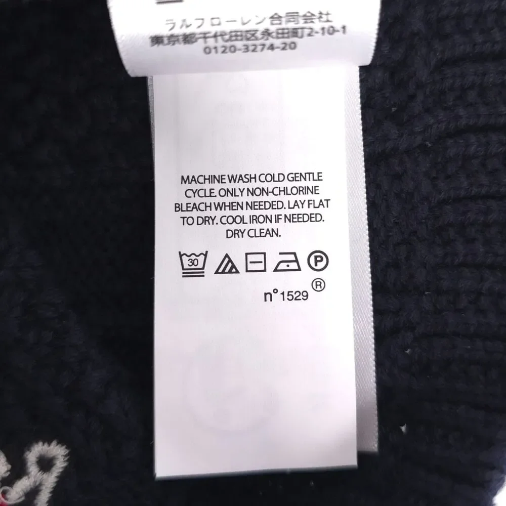 POLO RALPH LAUREN New Beanie One Size 7-16 Navy Blue Aran Cable Knit Embroidered
